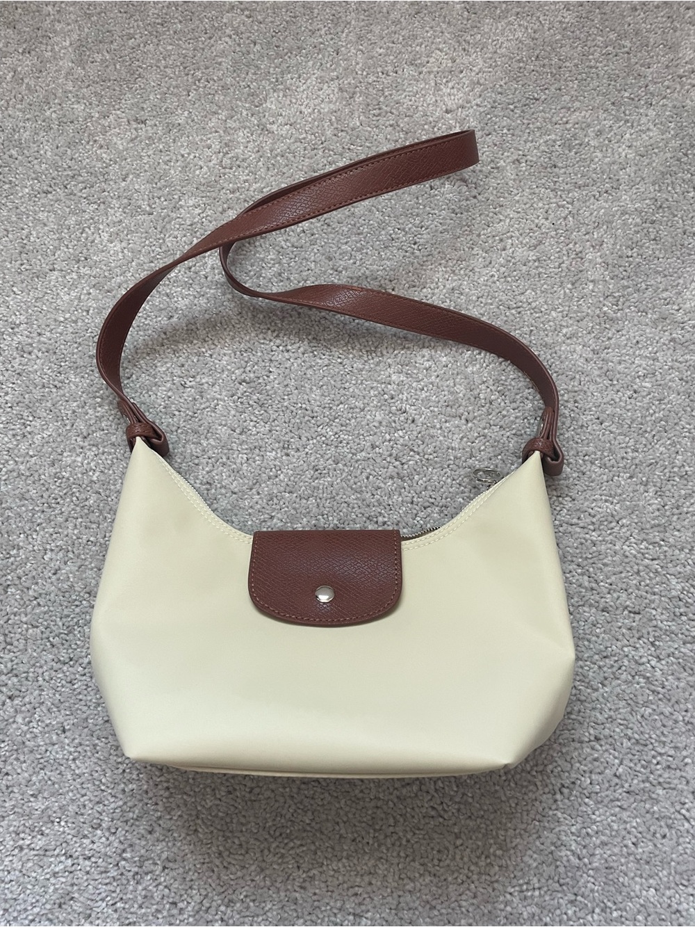Cream and Brown Women's Shoulder Bag